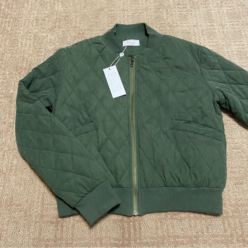 {Sage The Label} Green Quilted Bomber Jacket ~ Size XS